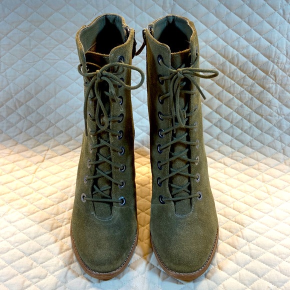 MIA Fontana Suede Lace Up Boots. New. Olive Green. Size 8.5. Side Zipper. - Picture 7 of 13